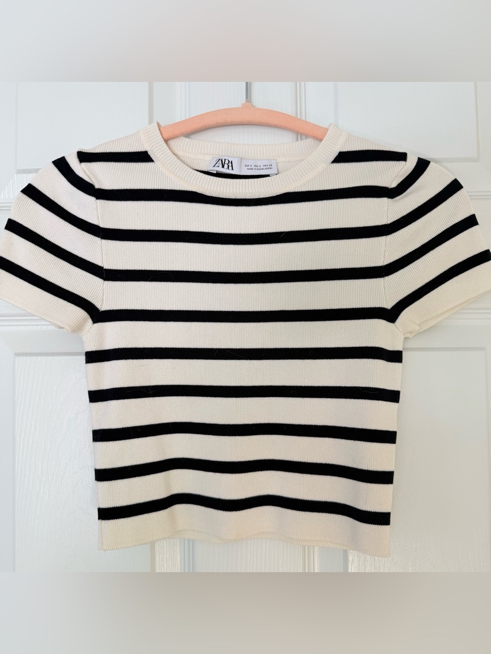 Zara Cream Black Striped Ribbed Knit Top Sz S
